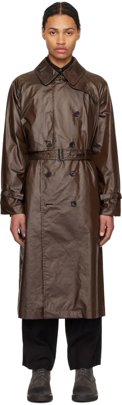 Yoke Brown Leather-like Trench Coat