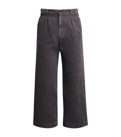 Yoke Cotton Pleated Wide-leg Trousers In Blue