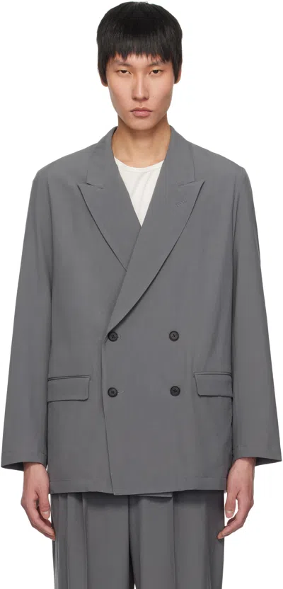 Yoke Gray Double-breasted Blazer In Blue Gray