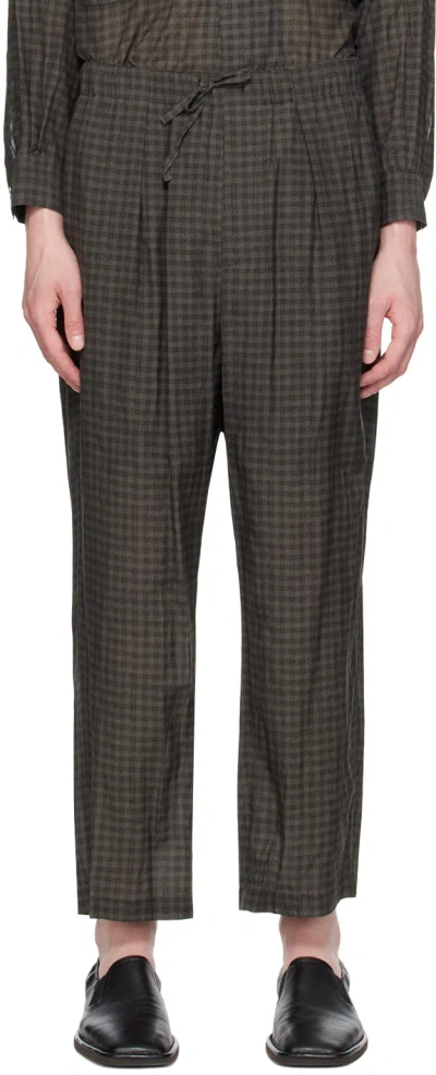 Yoke Gray Plaid Trousers In Charcoal