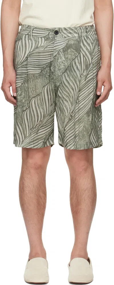 Yoke Green Leaf Pattern Printed Rayon 2pleated Easy Shorts In White