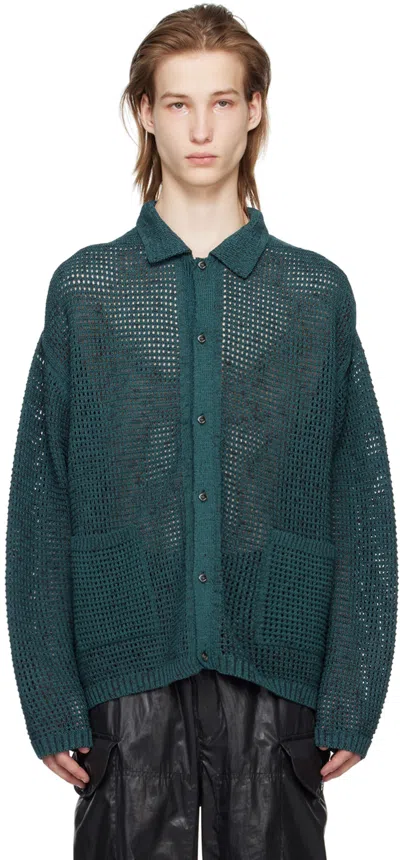 Yoke Green Spread Collar Cardigan In Bottle Green