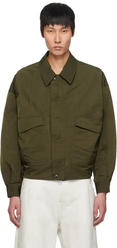 Yoke Khaki Hard Wash Nylon Twill Bomber Jacket In Kahki