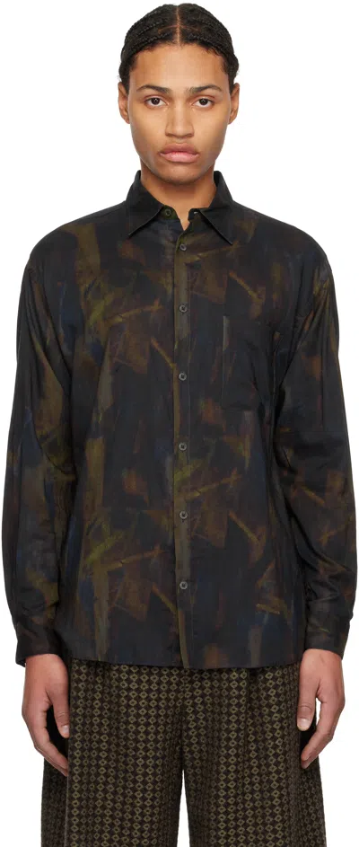 Yoke Navy Twill Patterned Regular Collar Shirt