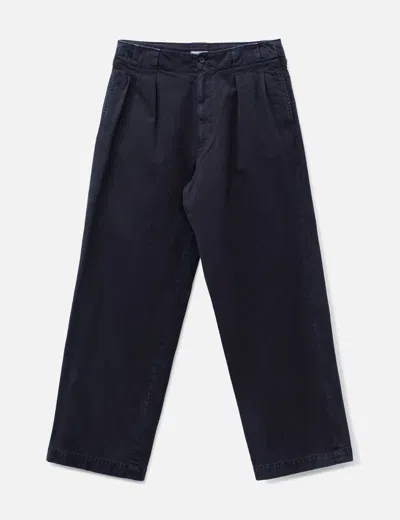 Yoke Peached Cotton Twill Garment-dye 2 Pleated Trousers In Black/黑色/블랙/ブラック