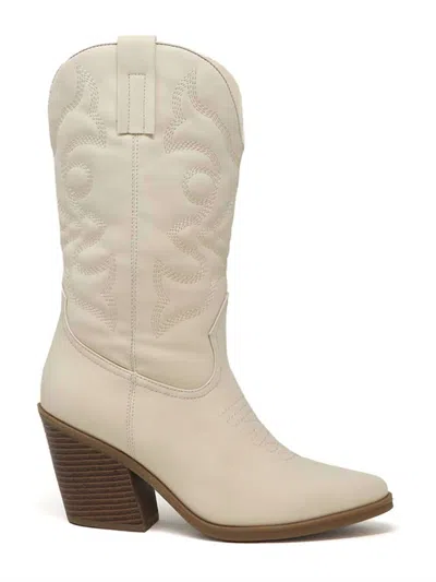 Yoki Cowboy Boots With Heel In White In Neutral