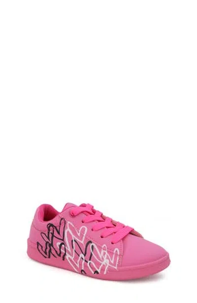Yoki Kid's Painted Heart Print Lace-up Sneaker In Fuchsia