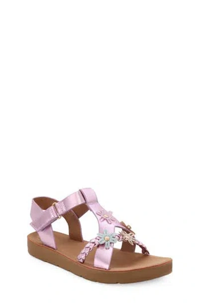 Yoki Kids' Floral Appliqué Braided Sandal In Pink