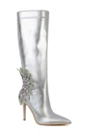 Yoki Nyla Embellished Metallic Boot In Silver