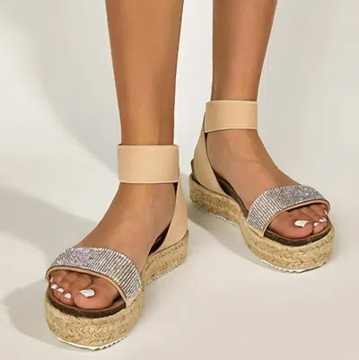 Yoki Women's Espadrille Rhinestone Platform Sandals In Beige
