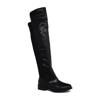 Yoki Womens Erin-12 Stacked Heel Over The Knee Boots In Black