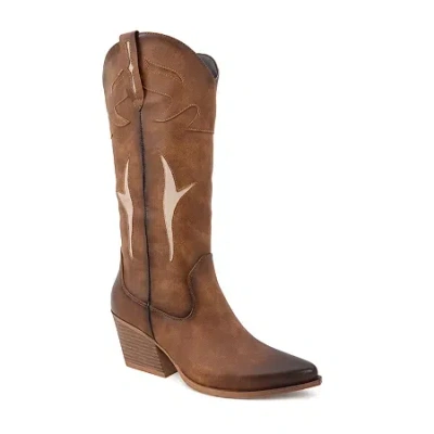 Yoki Womens Gayle-34 Stacked Heel Cowboy Boots In Brown