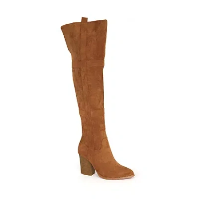 Yoki Womens Spade-30 Stacked Heel Over The Knee Boots In Brown