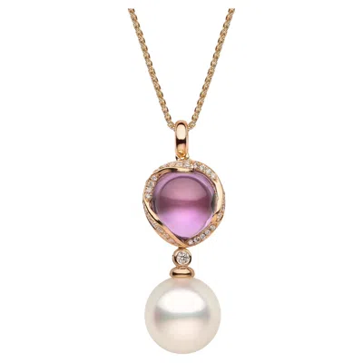 Pre-owned Yoko London 18ct Rose Gold Freshwater "amethyst" Diamond Pendant In Red