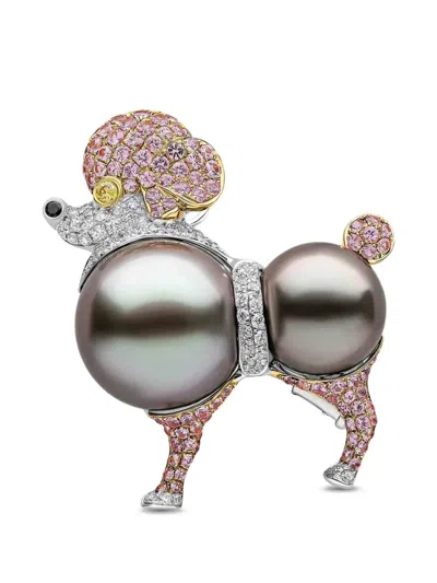 Yoko London 18ct Wg Tah Prl P Sapp Dia Brooch 50d:0.61ct In Gray