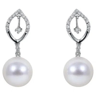 Pre-owned Yoko London 18ct White Gold 10mm Fw Pearl Earring 34d=0.285ct