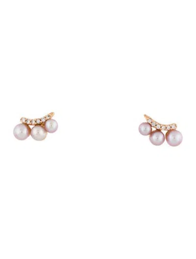 Pre-owned Yoko London 18k Pearl & Diamond Stud Earrings In Multicolor