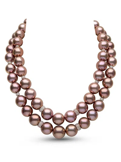 Yoko London 18k Rose Gold Classic Freshwater-pearl And Diamond Necklace In Pink