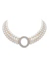 Yoko London 18k Rose Gold Diamond And Pearl Necklace In Silver
