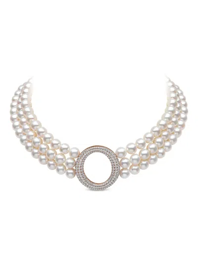 Yoko London 18k Rose Gold Diamond And Pearl Necklace In Silver