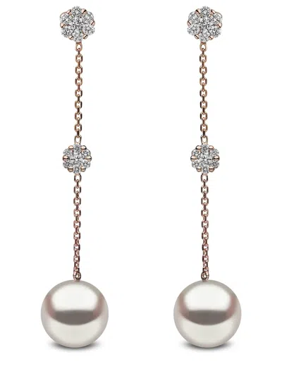 Yoko London 18k Rose Gold Freshwater-pearl And Diamond Earrings In Pink