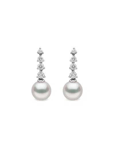 Yoko London 18k White Gold Akoya Pearl And Diamond Earrings In Silver