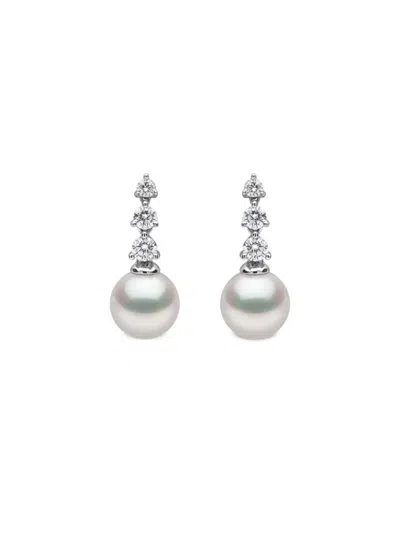 Yoko London 18k White Gold Akoya Pearl And Diamond Earrings In Silver