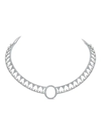 Yoko London 18k White Gold Akoya Pearl And Diamond Necklace In Silver