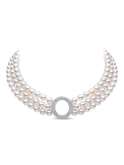 Yoko London 18k White Gold Akoya Pearl And Diamond Necklace In Silver