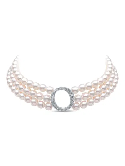 Yoko London 18k White Gold Akoya Pearl And Diamond Necklace In Silver