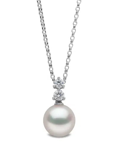Yoko London 18k White Gold Akoya Pearl And Diamond Pendant In Silver