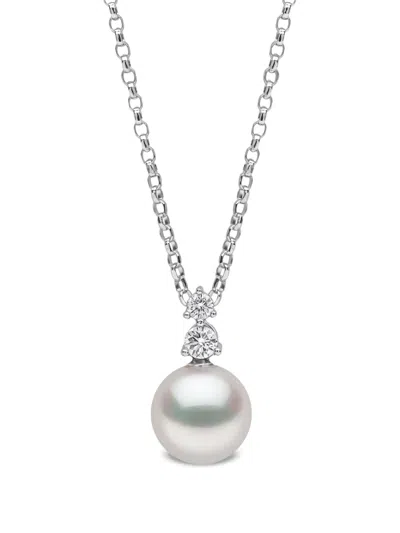 Yoko London 18k White Gold Akoya Pearl And Diamond Pendant In Silver