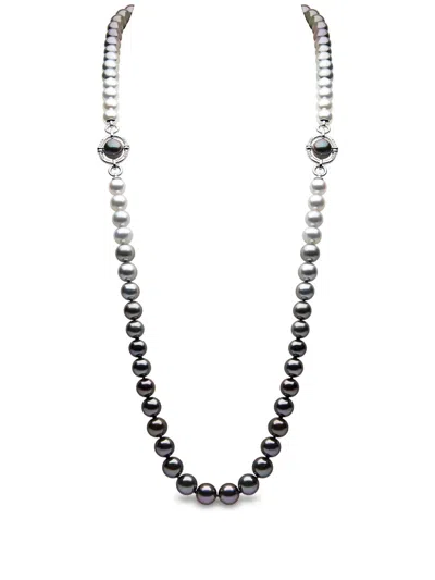 Yoko London 18k White Gold Classic Lu Pearl And Diamond Necklace In Black