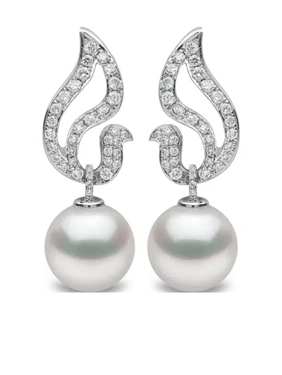 Yoko London 18k White Gold Duchess Diamond And Pearl Drop Earrings In Silver
