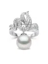 Yoko London 18k White Gold Duchess Pearl And Diamond Ring In Silver