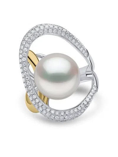 Yoko London 18k White Gold Duchess Pearl And Diamond Ring In Silver