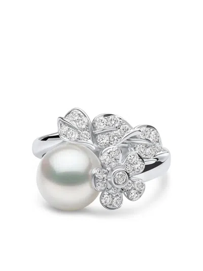 Yoko London 18k White Gold Duchess South Sea-pearl And Diamond Ring In Silver
