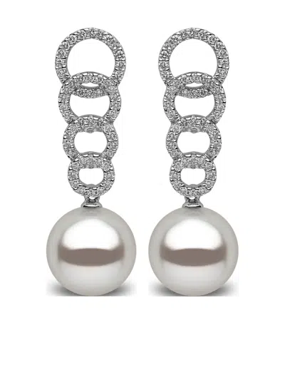 Yoko London 18k White Gold Freshwater-pearl And Diamond Earrings In Silver