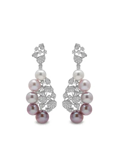 Yoko London 18k White Gold Ombré Pearl And Diamond Earrings In Silver