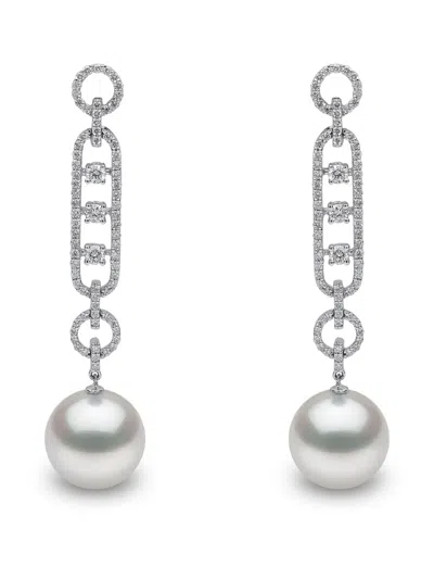 Yoko London 18k White Gold Pearl And Diamond Earrings In Silver