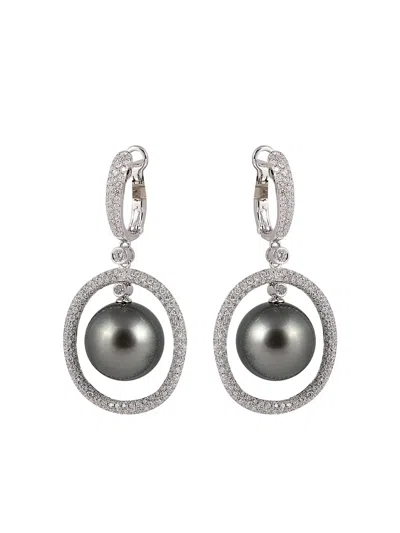 Yoko London 18k White Gold Pearl And Diamond Earrings In Silver