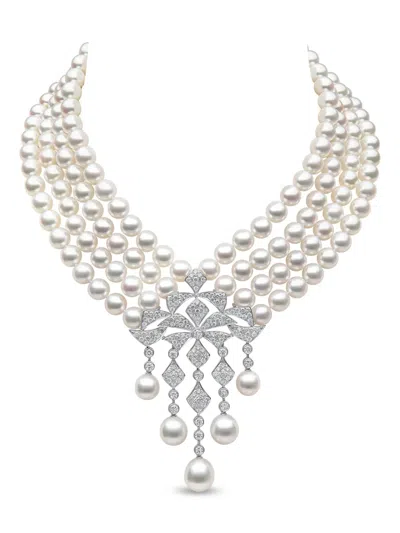 Yoko London 18k White Gold Pearl And Diamond Necklace In Silver