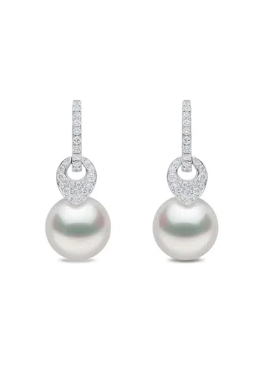 Yoko London 18k White Gold Pearl Diamond Jazz Earrings In Red