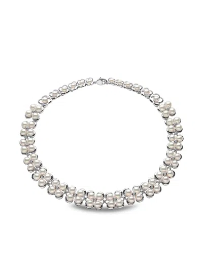 Yoko London 18k White Gold Raindrop Akoya-pearl And Diamond Necklace In Silver
