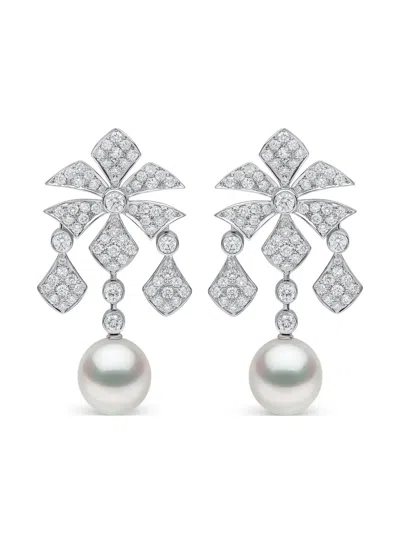 Yoko London 18k White Gold South Sea-pearl And Diamond Earrings In Silver