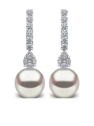 Yoko London 18k White Gold South Sea-pearl And Diamond Earrings In Silver