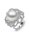 Yoko London 18k White Gold South Sea-pearl And Diamond Ring In Silver
