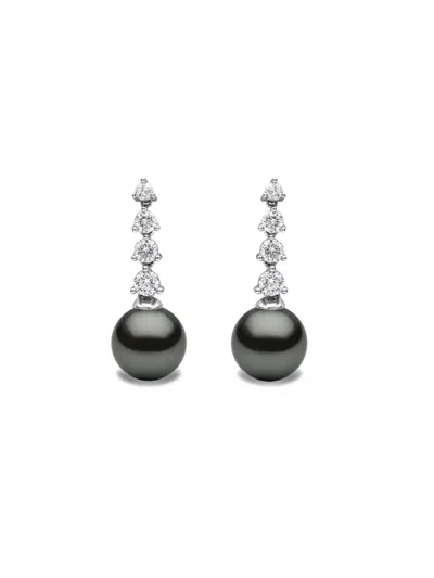 Yoko London 18k White Gold Tahitian Pearl And Diamond Earrings In Gray