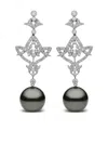 Yoko London 18k White Gold Tahitian-pearl And Diamond Earrings In Silver