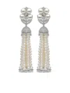 Yoko London 18k White Gold Tassel Pearl And Diamond Earrings In Silver
